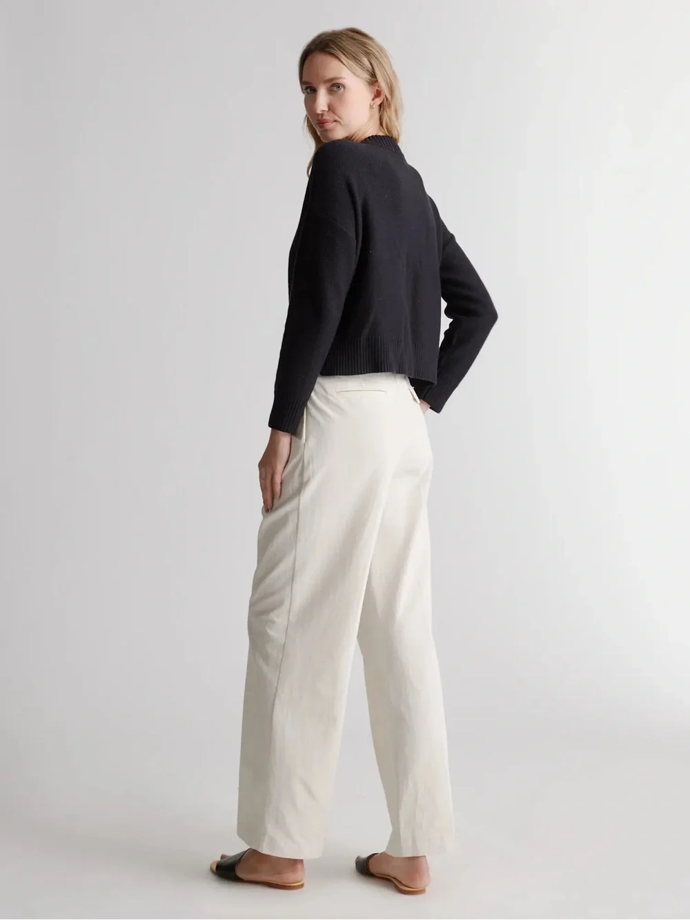 Quince 100% Organic Cotton Cropped Cardigan Sz L Black - Picture 4 of 14